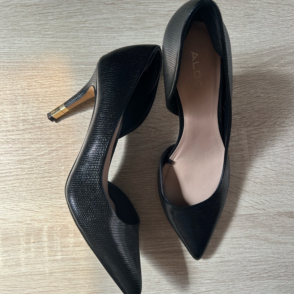 Aldo Textured Black Heels with Gold Accent